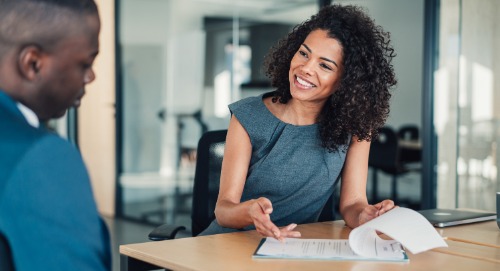 Loan officer talking to client